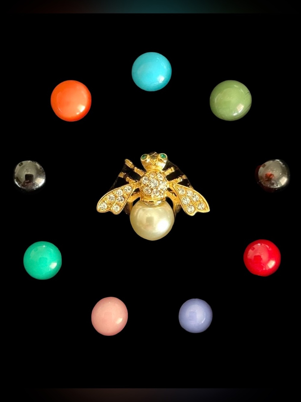 Vintage Signed Joan Rivers Ten Color Interchangeable Baby Bee Pin
